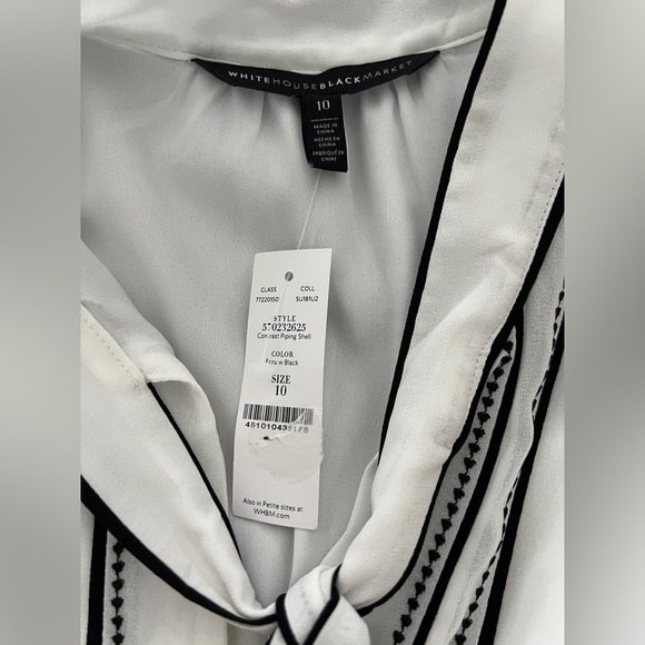 White House Black Market White Blouse with Black Accents - Picture 4 of 6